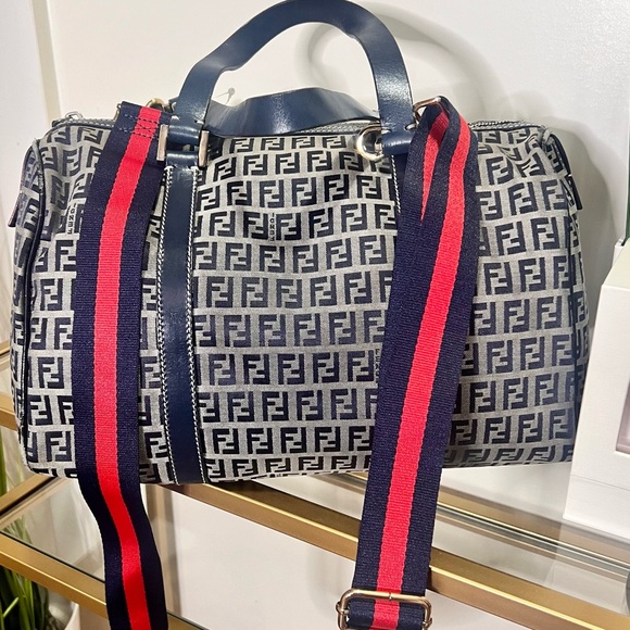 *SOLD* FENDI Blue Zucchino Canvas Forever Bauletto Boston Bag - Picture 9 of 9